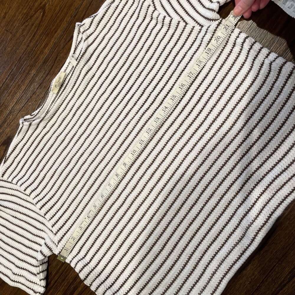 NWT Madewell Women's Sz XS Embroidered Boxy Knit Tee in Stripe Cream Brown NV988 - Picture 5 of 9